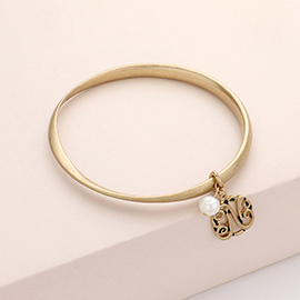 -N- Initial Initial Monogram Pearl Charm Bangle Bracelet