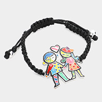 Enamel Couple Charm Adjustable Cinch Pull Tie Bracelet