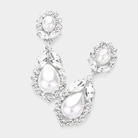 Crystal Rhinestone Embellished Pearl Evening Earrings