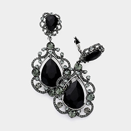 Floral Crystal Teardrop Clip On Evening Earrings