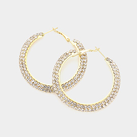 Crystal Rhinestone 2 Inch Hoop Earrings