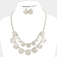 Double layer hammered metal disc cluster necklace