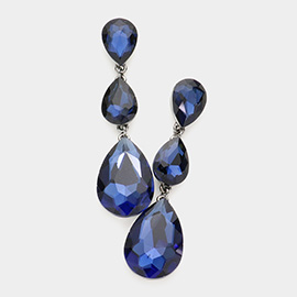 Triple Glass Crystal Teardrop Evening Earrings