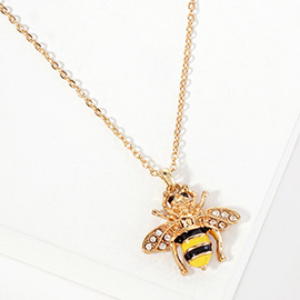 Crystal Enamel Honey Bee Pendant Necklace