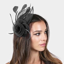 Feather & Mesh Flower Hair Pinch Clip / Brooch