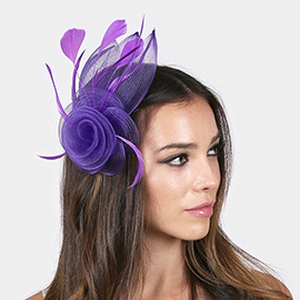 Feather & Mesh Flower Hair Pinch Clip / Brooch