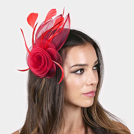 Feather & Mesh Flower Hair Pinch Clip / Brooch