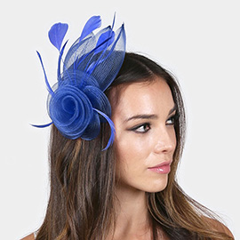 Feather & Mesh Flower Hair Pinch Clip / Brooch