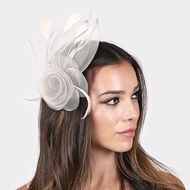 Feather & Mesh Flower Hair Pinch Clip / Brooch