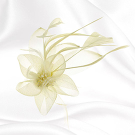 Feather & Mesh Flower Hair Pinch Clip / Brooch
