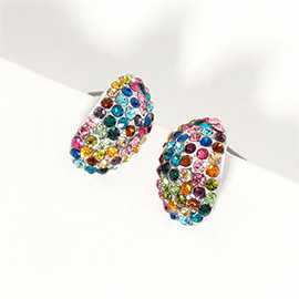 Crystal Paved Curved Oval Stud Earrings