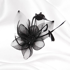 Feather & Mesh Flower Hair Pinch Clip / Brooch