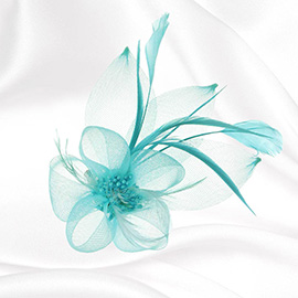 Feather & Mesh Flower Hair Pinch Clip / Brooch