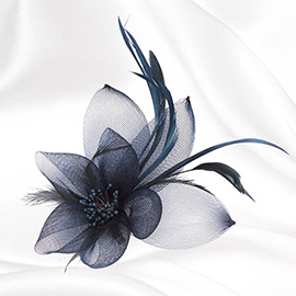 Feather & Mesh Flower Hair Pinch Clip / Brooch