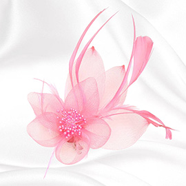 Feather & Mesh Flower Hair Pinch Clip / Brooch