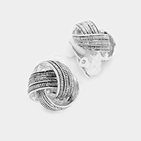 Embossed Metal Knot Clip on Earrings