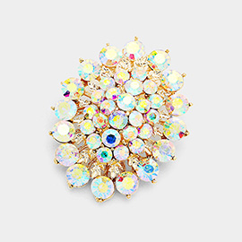 Glass crystal cluster oval brooch