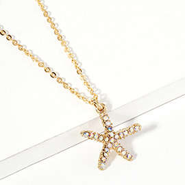 Rhinestone Paved Starfish Pendant Necklace