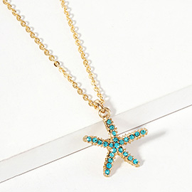 Rhinestone Paved Starfish Pendant Necklace