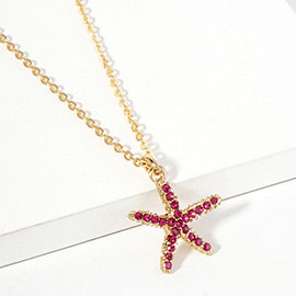 Rhinestone Paved Starfish Pendant Necklace