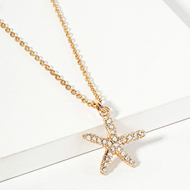 Rhinestone Paved Starfish Pendant Necklace