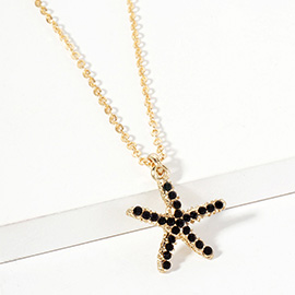 Rhinestone Paved Starfish Pendant Necklace
