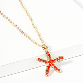 Rhinestone Paved Starfish Pendant Necklace
