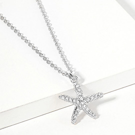 Rhinestone Paved Starfish Pendant Necklace