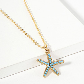 Stone Paved Starfish Pendant Necklace