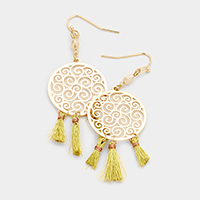 Filigree Metal Disc Tassel Earrings
