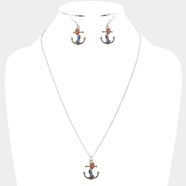 Mermaid Printed Anchor Pendant Necklace
