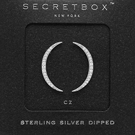 SECRET BOX_Sterling Silver Dipped CZ Stone Paved Crescent Moon Earrings