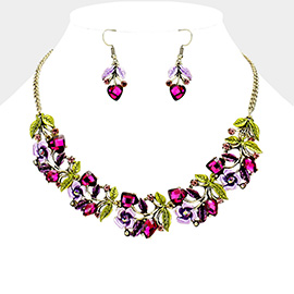 Stone Flower Leaf Statement Necklace