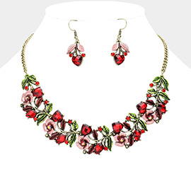 Stone Flower Leaf Statement Necklace