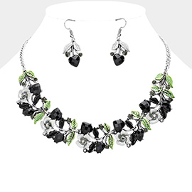 Stone Flower Leaf Statement Necklace