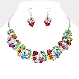 Stone Flower Leaf Statement Necklace
