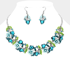 Stone Flower Leaf Statement Necklace