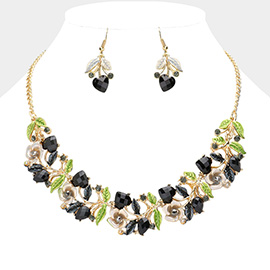Stone Flower Leaf Statement Necklace