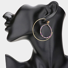 Beaded Hoop Half Metal Hoop Earrings