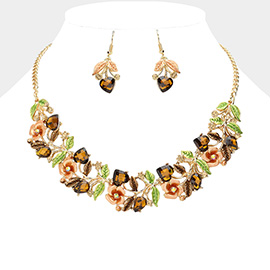 Stone Flower Leaf Statement Necklace