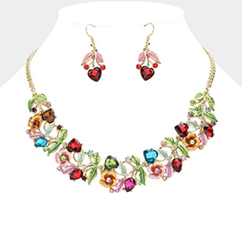 Stone Flower Leaf Statement Necklace