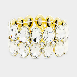 Glass Crystal Oval Stone Cluster Stretch Bracelet