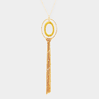 Thread Wrapped Oval Hoop Long Drop Chain Tassel Necklace