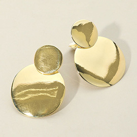 Double Metal Disc Link Clip on Earrings
