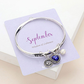 Wisdom Calmness September Heart Birthday Stone Charm Bracelet