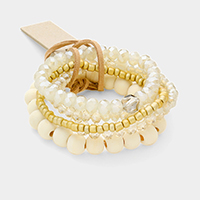 5PCS - Multi Strand Wood Beaded Stretch Bracelets