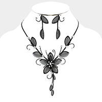 Stone Mesh Flower Leaf Bib Necklace