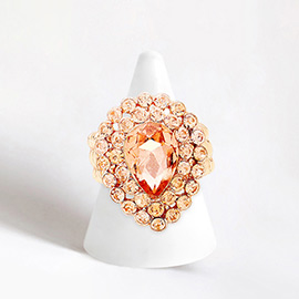 Crystal Teardrop Centered Bubble Cluster Stretch Ring