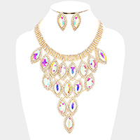Rhinestone Pave Oval Stone Cluster Vine Necklace