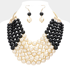 Chunky Multi Strand Pearl Bib Necklace